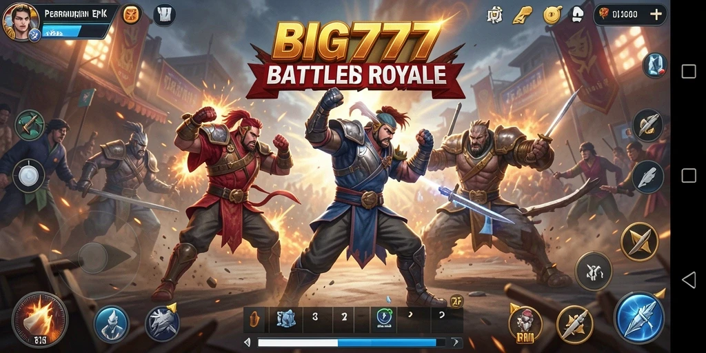 Tampilan gameplay intens dari BIG777 dalam pertarungan Battle Royale.