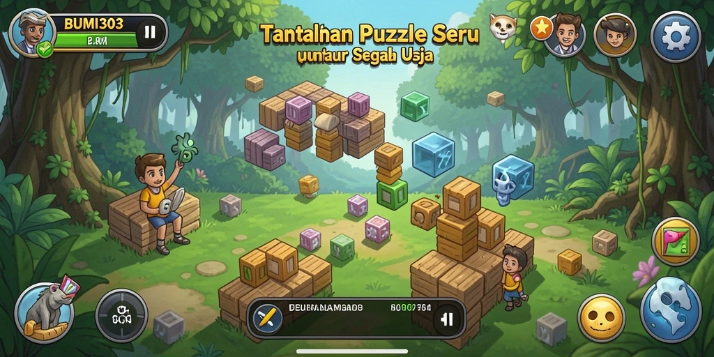 Tampilan gameplay BUMI303 yang seru dengan berbagai teka-teki menarik.