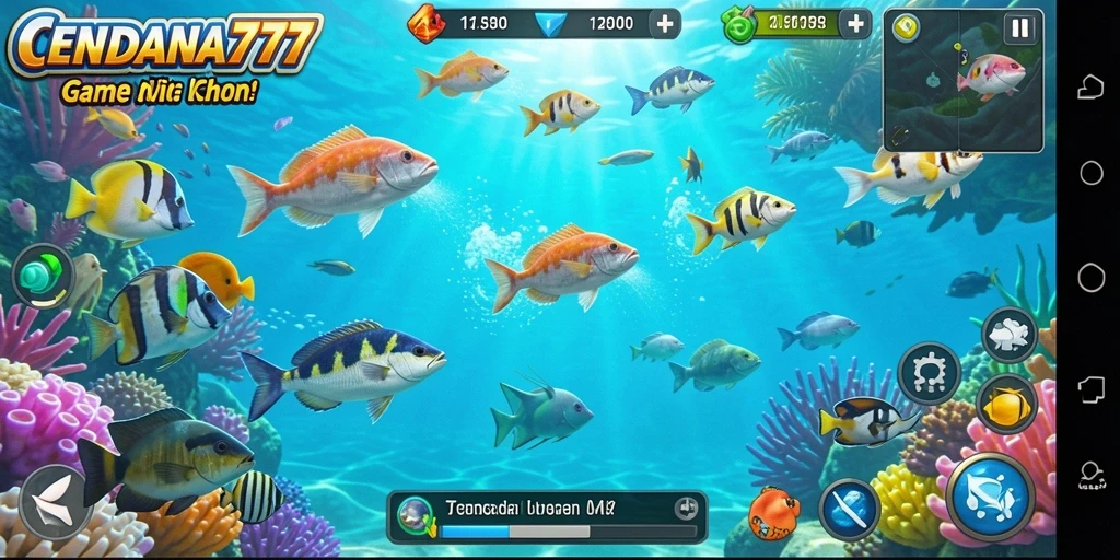 Tampilan gameplay seru dalam CENDANA777 dengan aksi menembak ikan.
