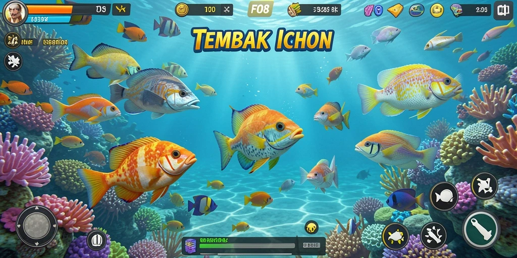 Tampilan gameplay FO8 yang seru dengan berbagai ikan untuk ditembak.