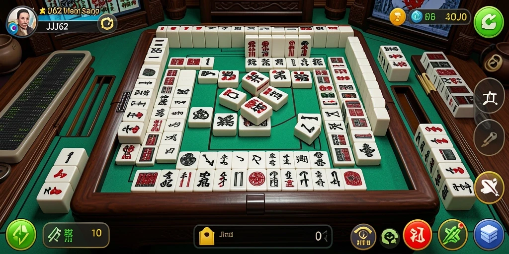 Tampilan utama gameplay <strong>JJ62</strong> menunjukkan suasana permainan Mahjong yang menegangkan.