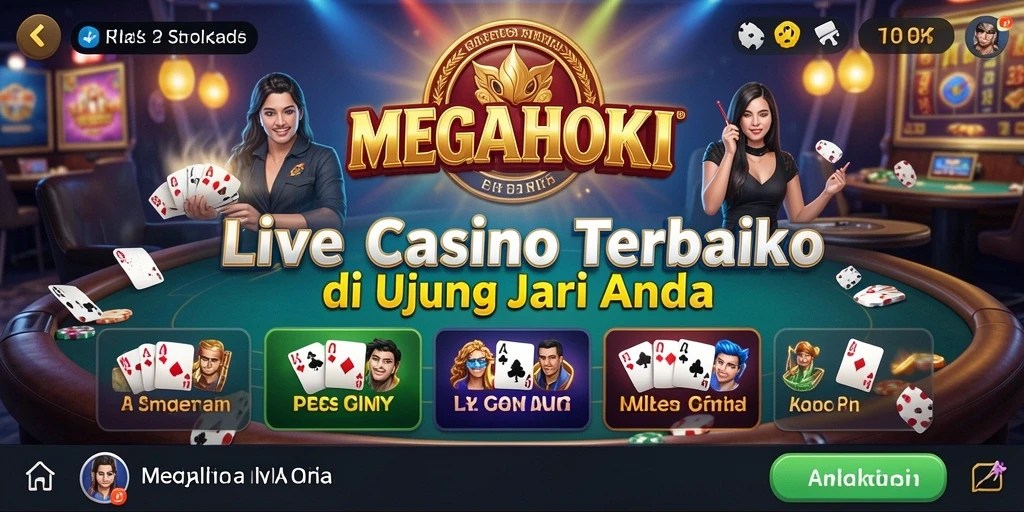 Screenshot gameplay MEGAHOKI dengan dealer langsung dan permainan menarik.
