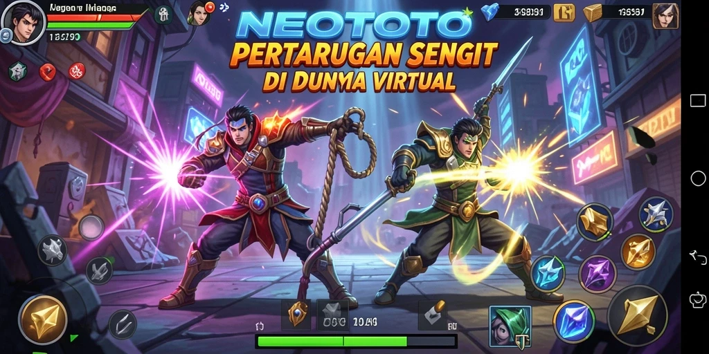 Screenshot NEOTOTO menampilkan pertarungan intens dengan karakter yang dinamis.