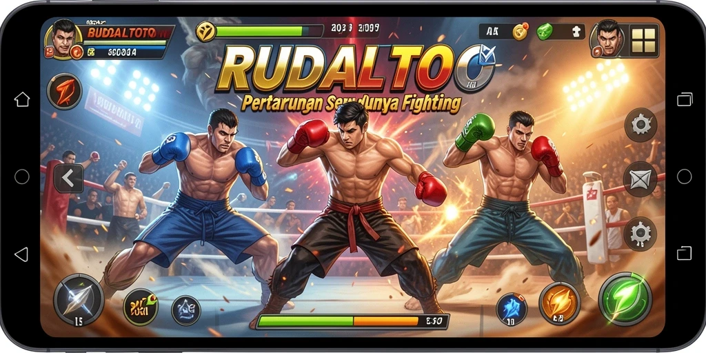 Tampilan gameplay menegangkan dan seru di RUDALTOTO dengan berbagai karakter Fighting.