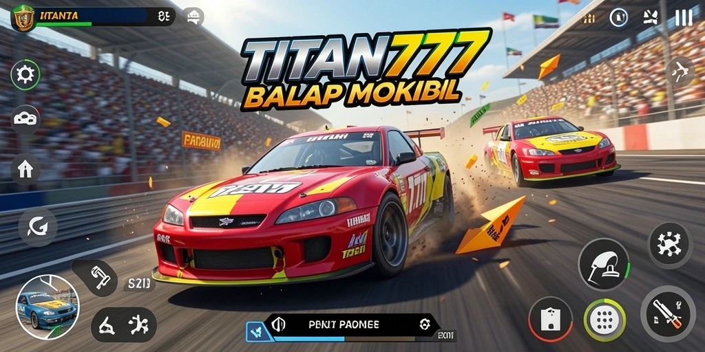 Tampilan gameplay balap mobil yang menegangkan di TITAN777.