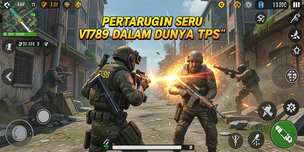 Screenshot menunjukkan gameplay intens dari pertempuran TPS yang seru.