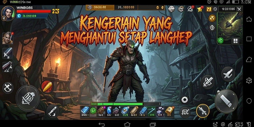 Screenshot gameplay <strong>WINBOSS</strong> menampilkan suasana yang sangat menegangkan dan misterius.
